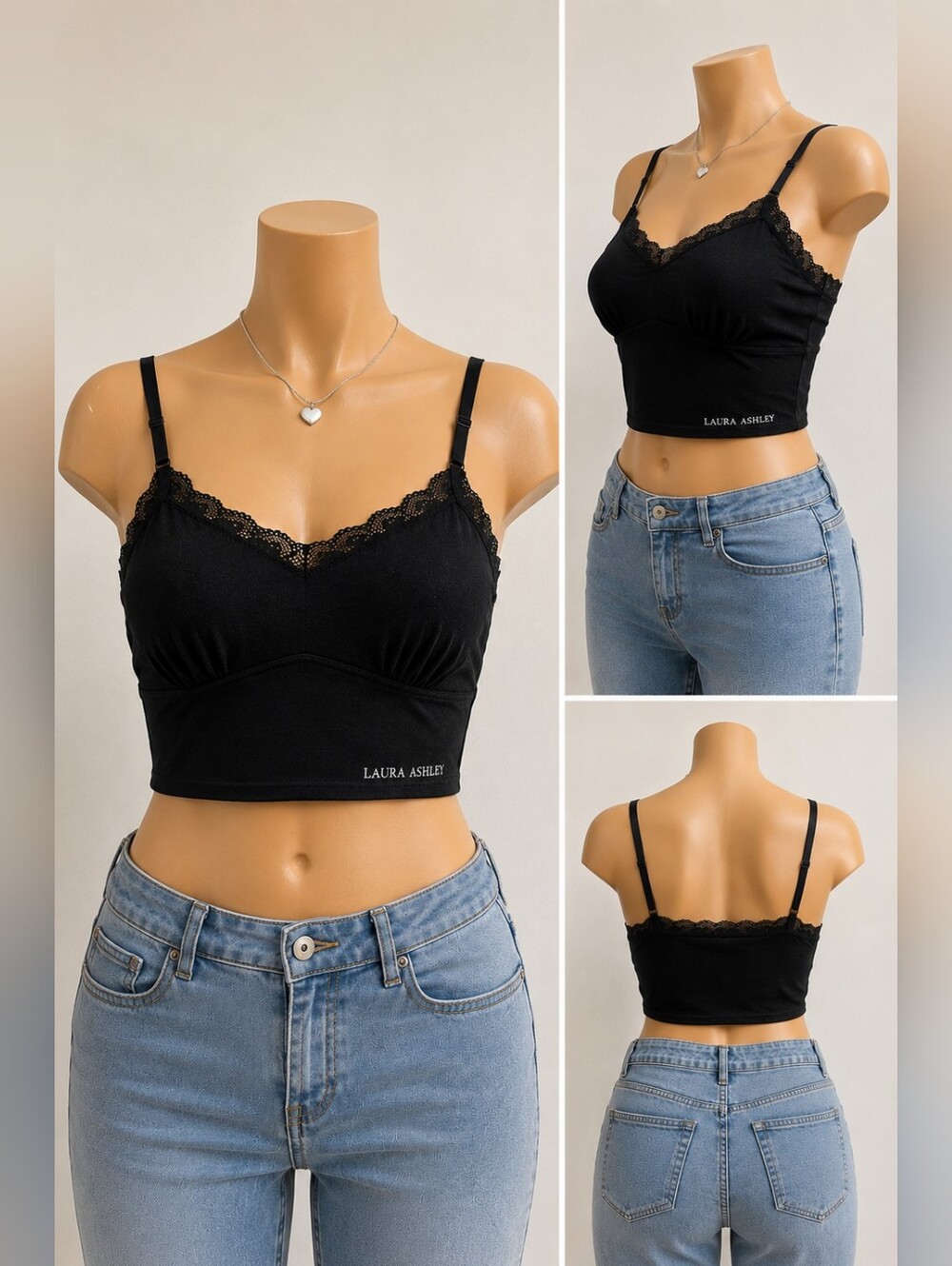 Laura Ashley Black Lace Trim Cami Top XL